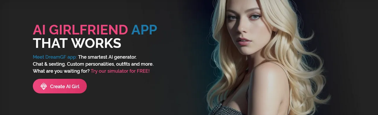 DreamGF platform interface showing AI girlfriend features